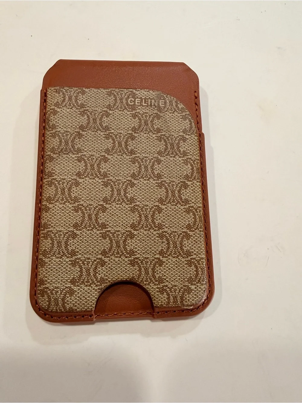 Upcycled Celine Brown Monogram Magnetic Card Slot Phone Pouch